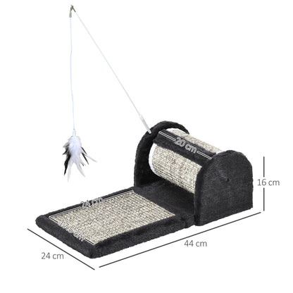 Cat Scratcher Sisal Scratching Pad Mat Board Kitten Toy W/ Roller Feather Teaser 44 x 24 x 16 cm