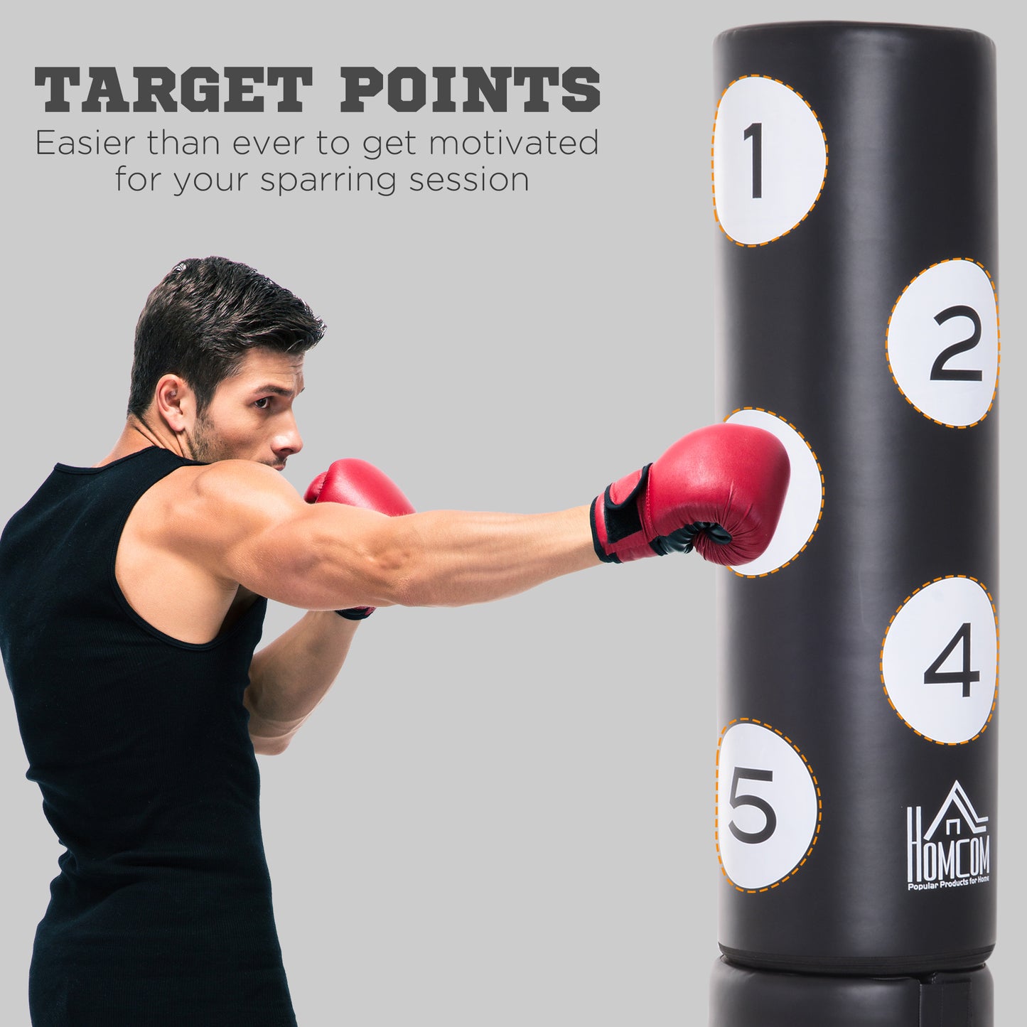 Boxing Punch Bag on Stand, 5.8 FT-Black