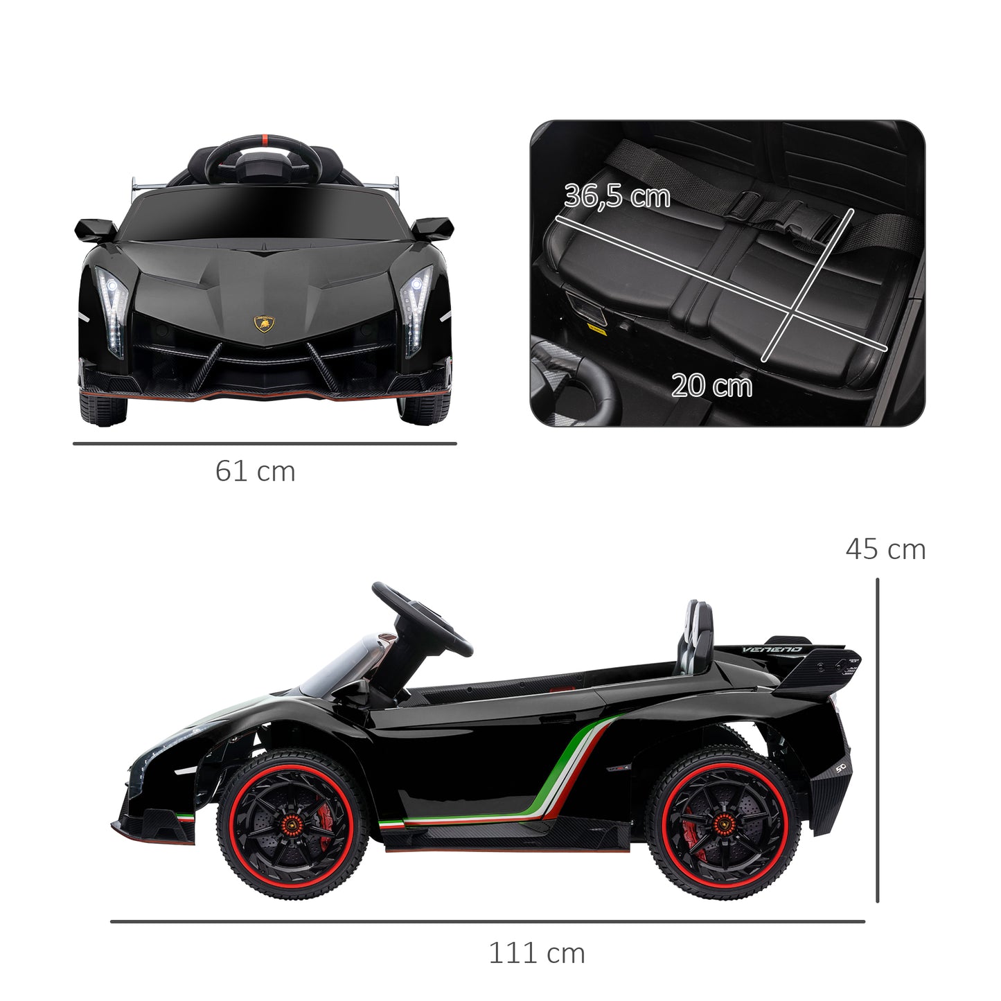 Lamborghini Veneno Licensed 12V Kids Electric Ride on Car w/ Portable Battery, Powered Electric Car w/ Bluetooth Black