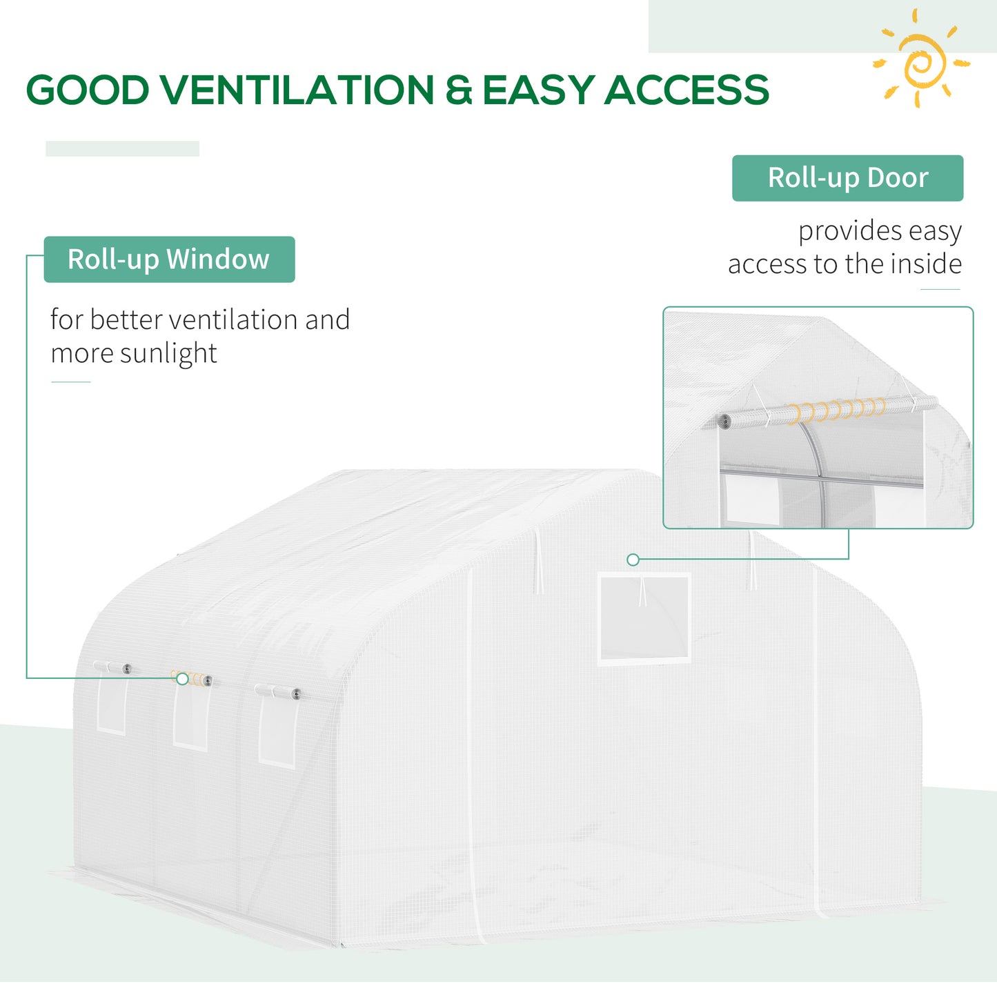 Walk In Greenhouse Cover Replacement Reinforced Gardening Plant Growhouse Cover with 6 Roll Up Windows White, COVER ONLY