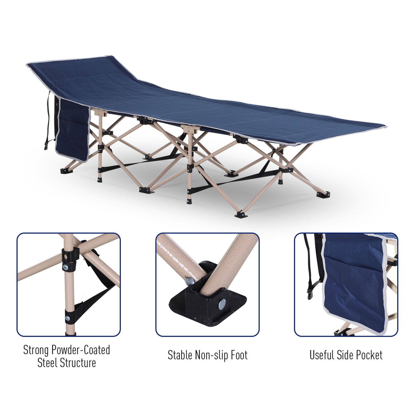 Oxford Cloth Folding Single Camping Bed Lounger Blue