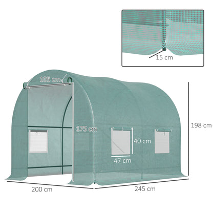 Polytunnel Greenhouse Reinforced Walk in, Steel Frame, PE, 4 Mesh Windows 2.5x2 m