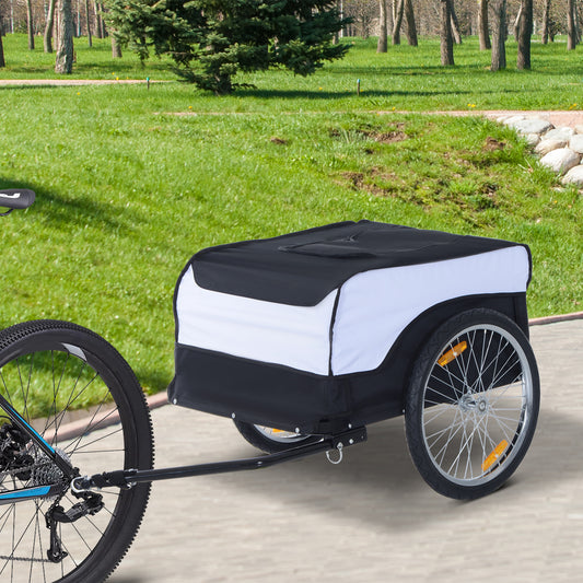 HOMCOM Folding Bike Trailer Cargo in Steel Frame Extra Bicycle Storage Carrier with Removable Cover and Hitch (White and Black)