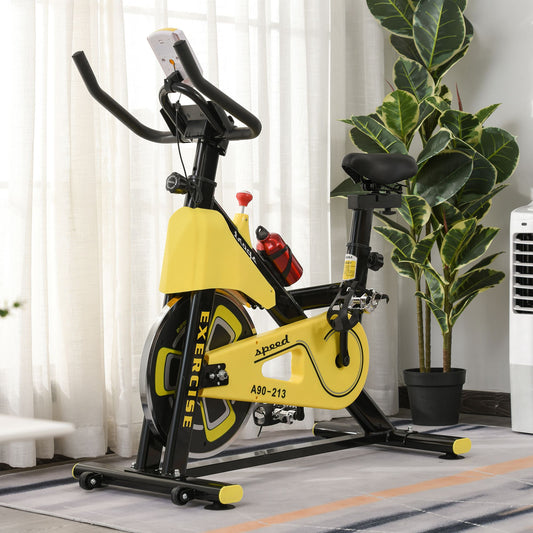 HOMCOM Indoor Exercise Cycle with Belt Drive Adjustable Resistance Seat Handlebar LCD Display Home Gym Yellow  Aosom Irealnd