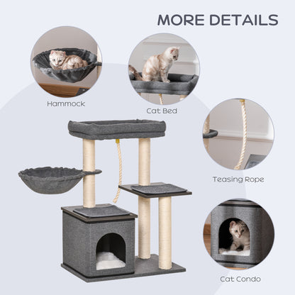 90cm Cat Tree Cat Tower Scratching Post Climbing Tree for Kitten Washable Cushion Activity Center Dark Grey