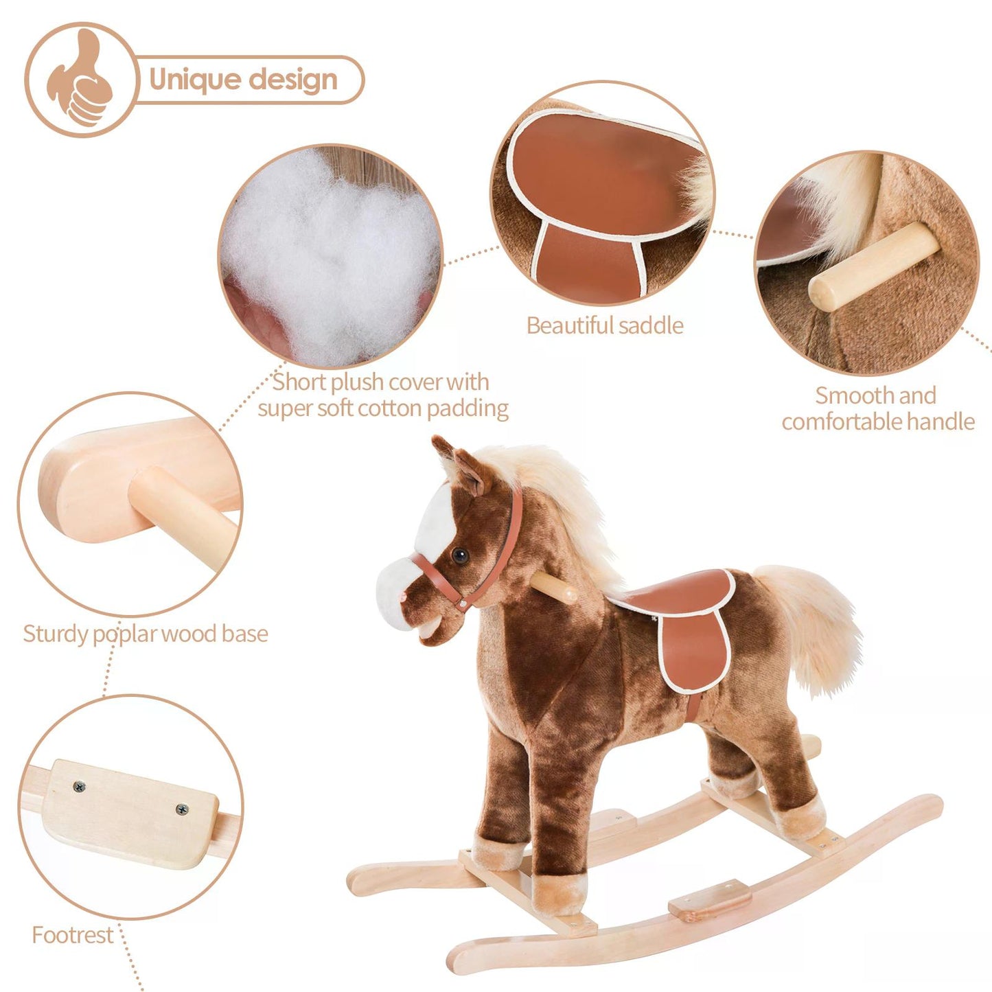 Baby Horse Rocker Kids Rocking Horse Animal Rocker Wooden Ride On Horse Kids Plush Rocking Horse - Brown