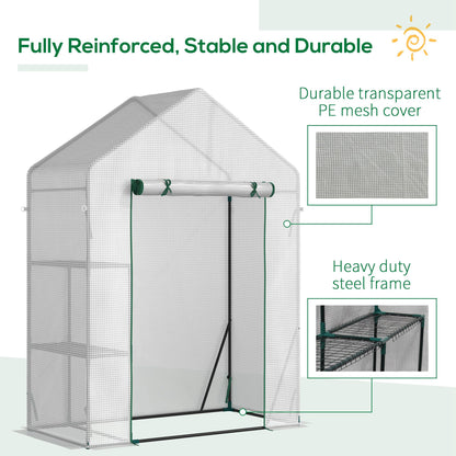 Greenhouse for Outdoor Portable Gardening Plant Grow House w/ 2 Tier Shelf Roll-Up Zippered Door PE Cover 143 x 73 x 195cm