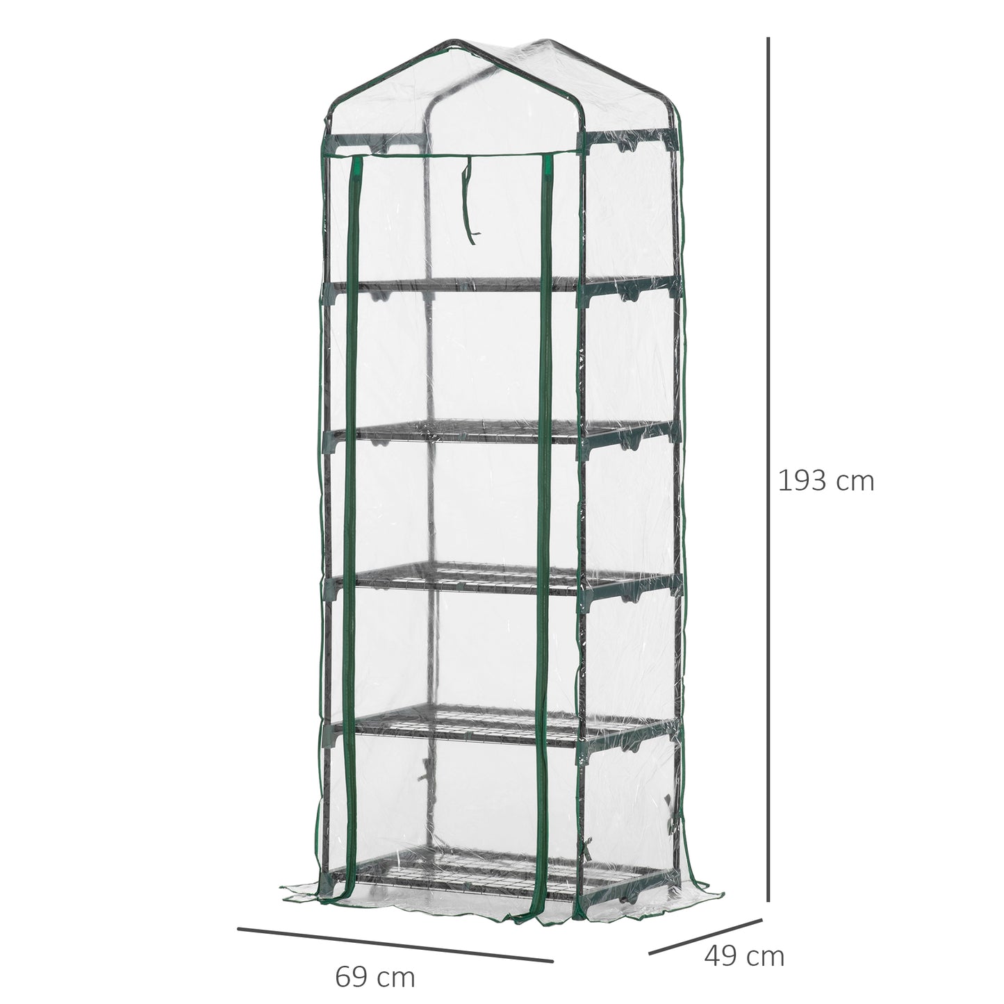 5 Tier house Outdoor Flower Stand PVC Cover Portable Shed Metal Frame Transparent 69 x 49 x 193cm