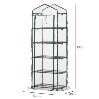 5 Tier house Outdoor Flower Stand PVC Cover Portable Shed Metal Frame Transparent 69 x 49 x 193cm