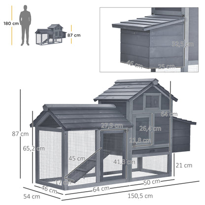 Solid Wood Enclosed Outdoor Backyard Chicken Coop Kit with Nesting Box,Grey