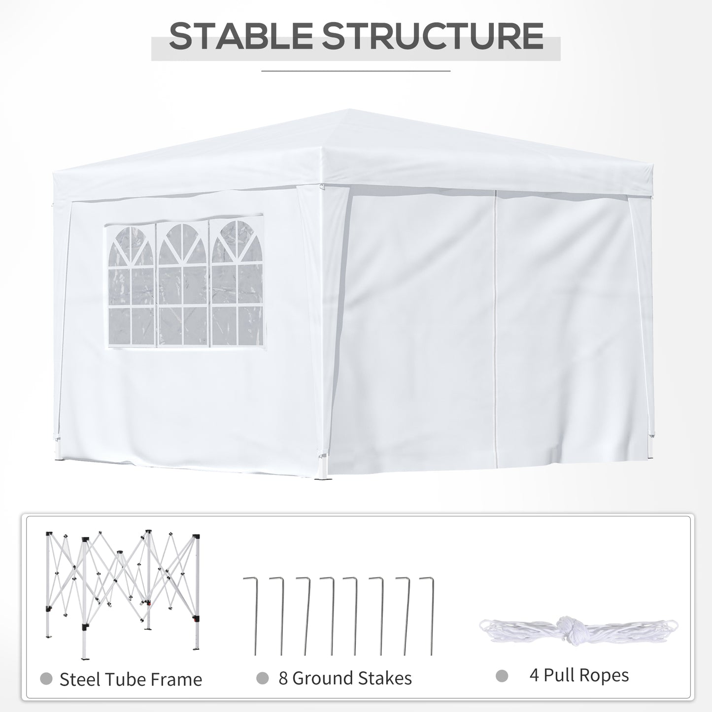 3mx3m Pop Up Gazebo Party Tent Canopy Marquee Waterp Resistant Free Storage Bag White