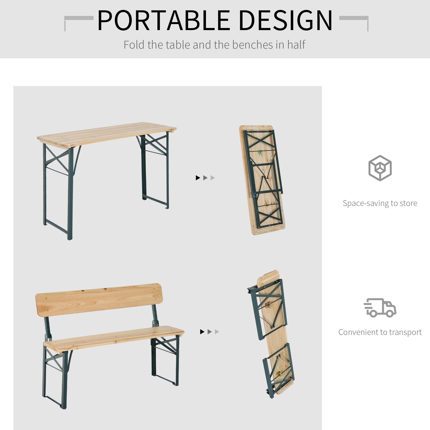 3 pcs Wooden Table Bench Set