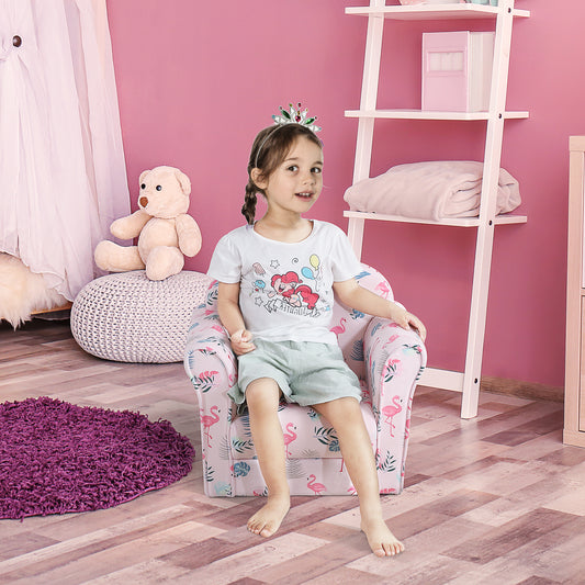 HOMCOM Childrens Armchair, Made of Polyester Very Comfortable  Flamingo and Safe Non-Slip Feet Suitable