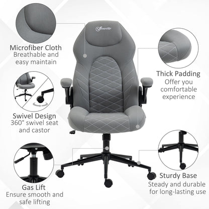 Home Office Chair, High-Back Computer Chair with Flip Up Armrests, Swivel Wheels and Adjustable Height, Light Grey