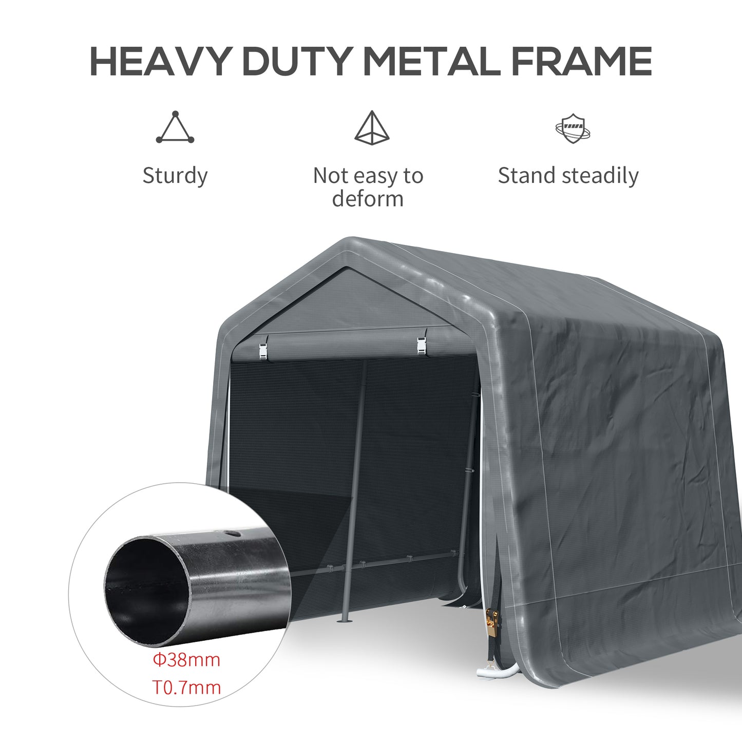 Garden Storage Tent Heavy Duty Bike Shed Patio Storage Shelter w/ Metal Frame&Double Zipper Doors Dark Grey