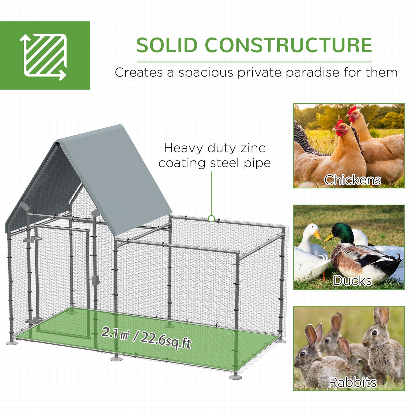 Walk In Chicken Run Large Galvanized Chicken Coop Hen House Poultry Coops Cages Rabbit Hutch Metal Enclosure