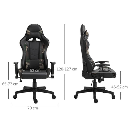 Reclining Gaming Chair, Ergonomic, w/Vibrating Lumbar Support, Headrest, High Back PU Leather , 360° Swivel, Black