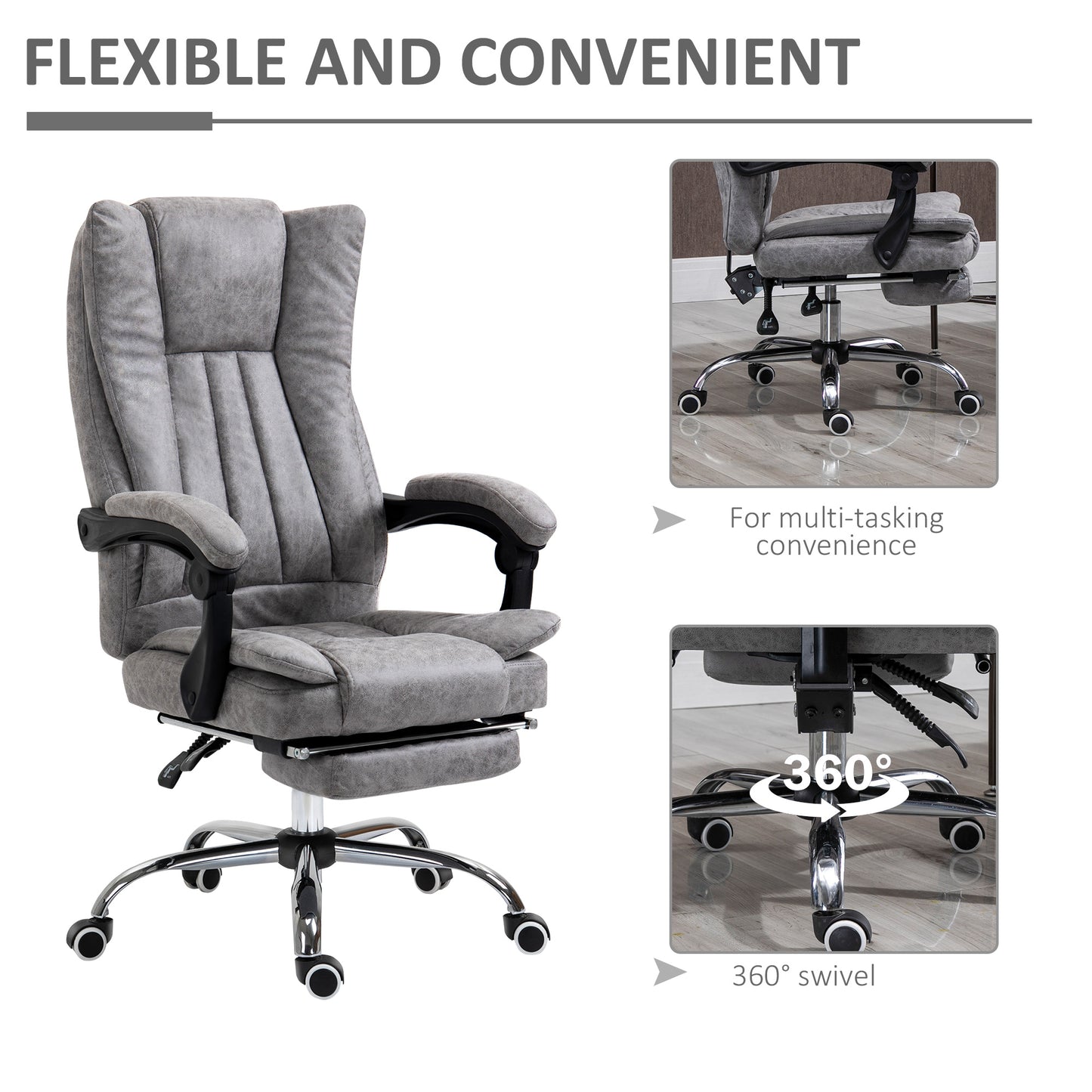 High Back Office Desk Chair, with Footstool, Reclining Function Armrests Swivel