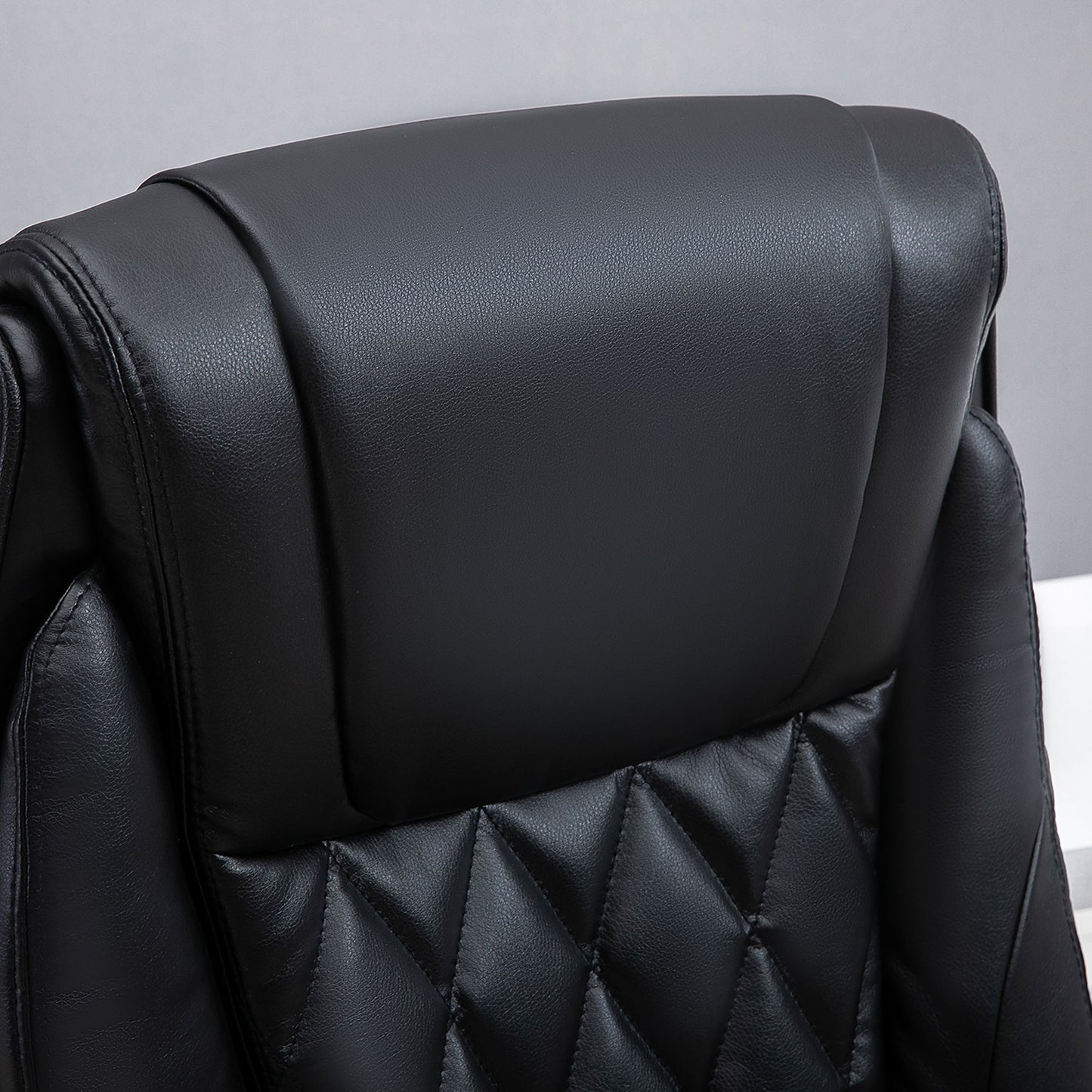 Black Leather Office Chair, Sleek Ergonomic PU Leather 360 Rotation w/ Headrest