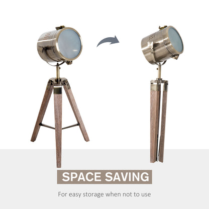 Spotlight Lamp, Tripod, 33L, Adjustable Height with Natural Wooden Base, Minimalist Adjustable Spotlight