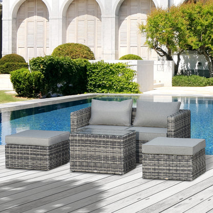 Outsunny 5 Pcs Rattan Garden Furniture Set w/Tall Glass-Top Table Aluminium Frame Plastic Wicker Thick Soft Cushions Comfortable Outdoor - Mixed Grey