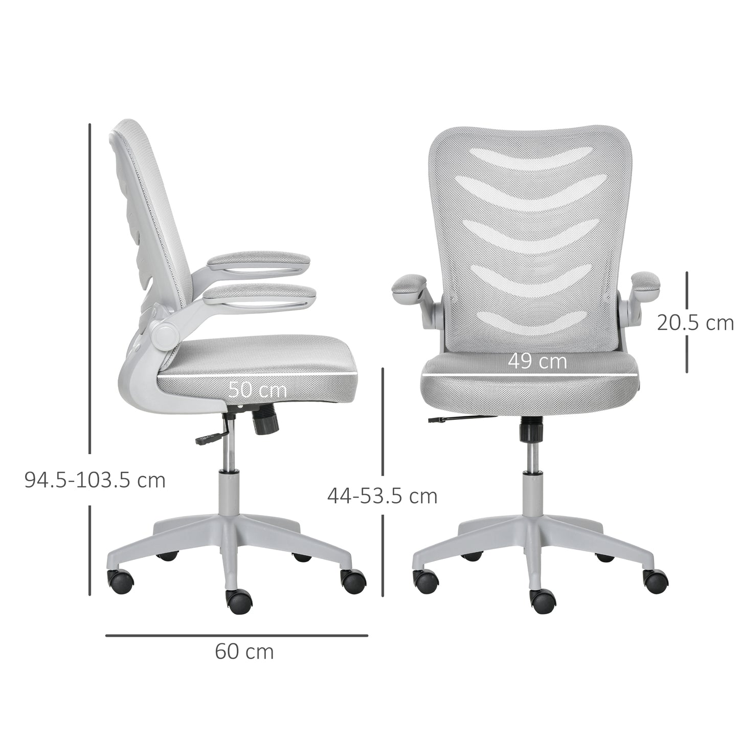 Mesh Office Chair for Home Swivel Task Desk Chair with Lumbar Back Support, Flip-Up Arm, Adjustable Height, Grey