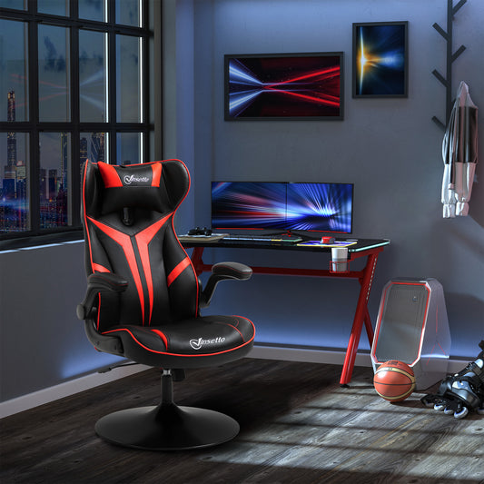 Vinsetto Black Red Gaming Chair, Faux Leather with Flip-up Armrests, 360° Swivel Base, Headrest, Red 