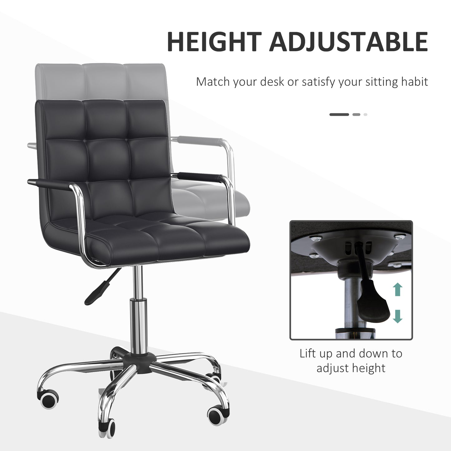 Homcom Pu Leather Computer Chair Office Chair Wheels Chair Home Office Chair Ergonomic Chair Adjustable Height-Black