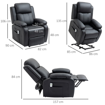 Electric Armchair for Elderly, Leather, w/ Remote Control, Footstool, Black