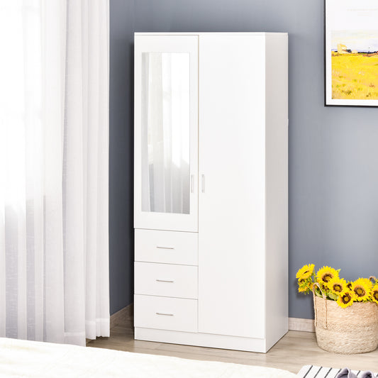 HOMCOM Modern Mirror Wardrobe 2 Door Storage Cupboards Home Storage Organisation Furniture with Adjustable Shelf, Hanging Rail White 