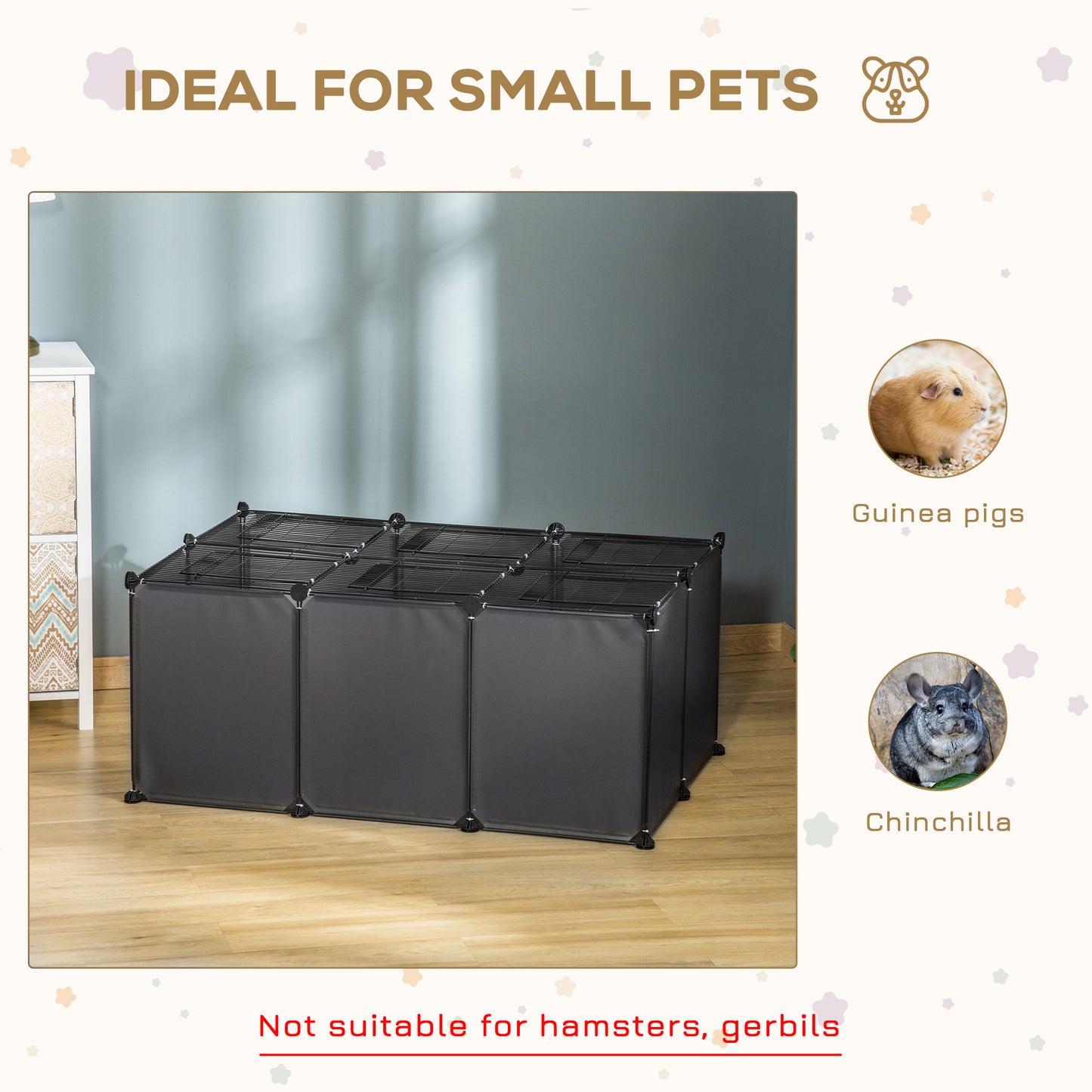 Dog Playpen DIY Foldable Expandable with Door Bottom 22 Panels Small Animal Cage for Guinea Pigs, Rabbit, Chinchilla, Grey