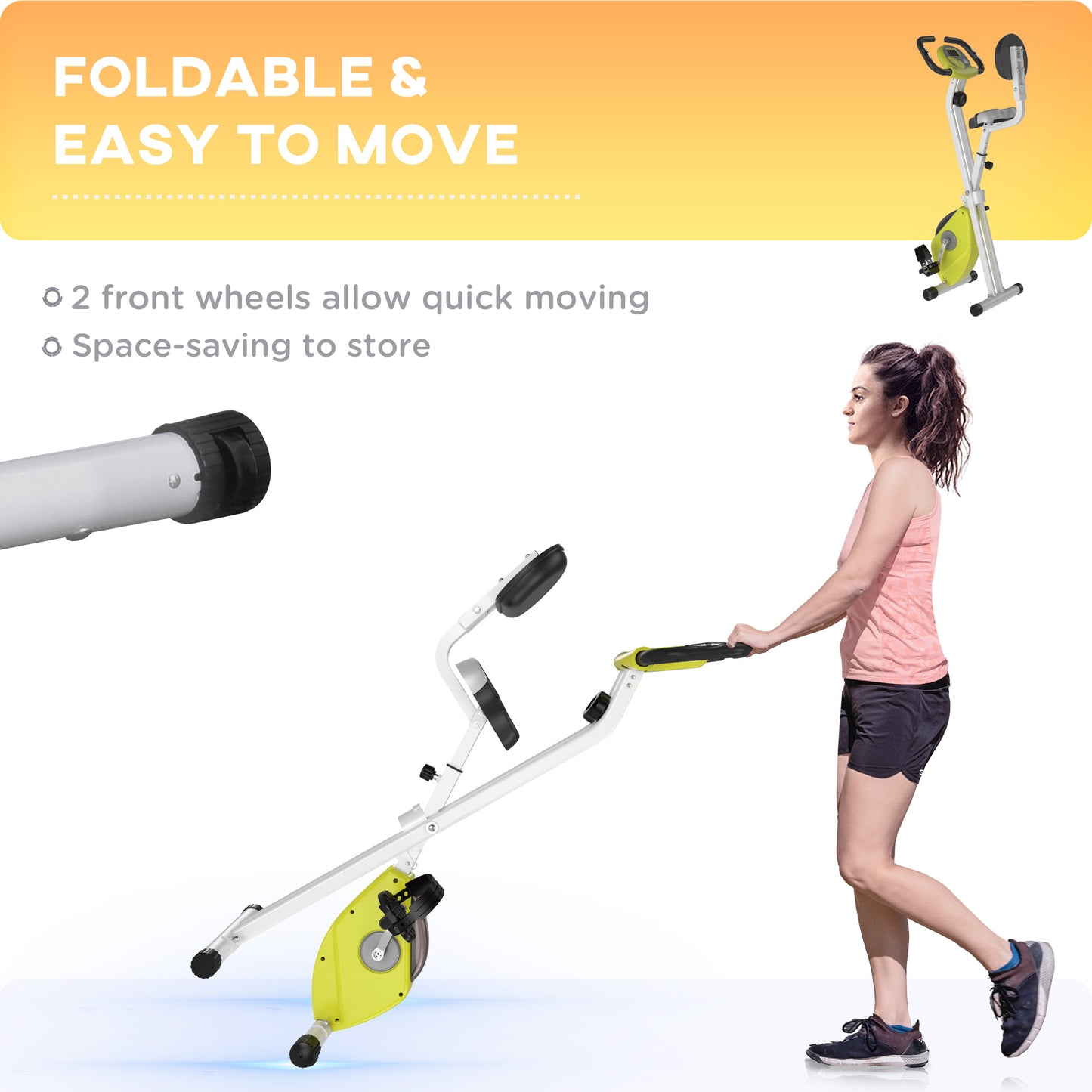 Foldable Exercise Bike, Steel Manual Resistance Exercise Bike w/ LCD Monitor spin exercise bike Yellow