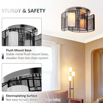 Modern Ceiling Lights for Living Room, Flush Mount, E27 Bulb Lamp for  Home Office -Black