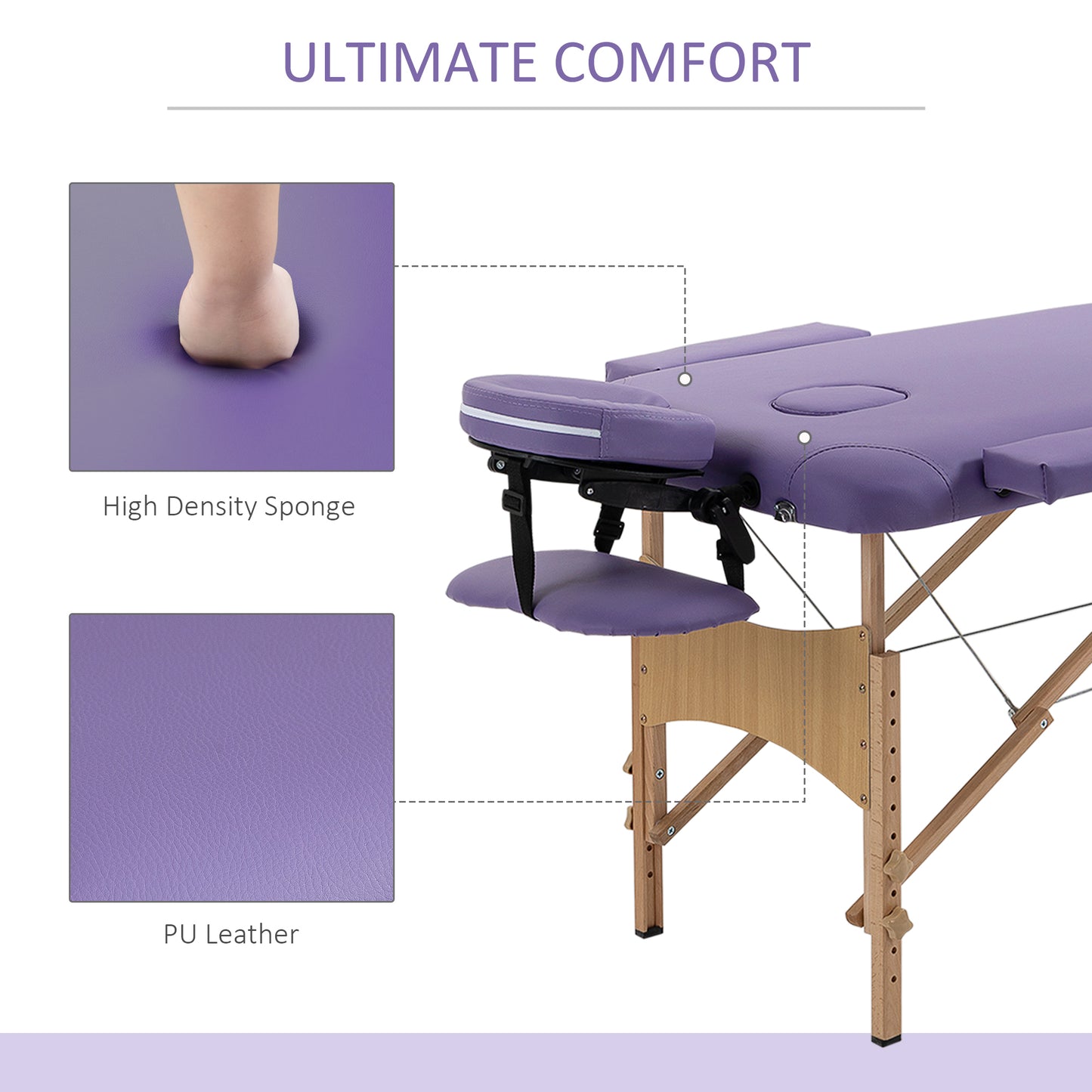 Massage Table Bed Couch Beauty Bed 2 Section Therapy Bed Lightweight Portable Folding Spa Bed-Purple