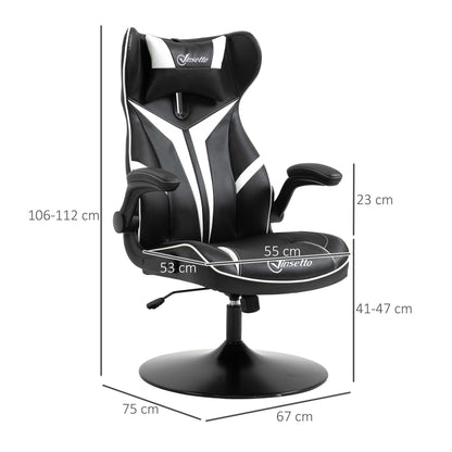 Comfy Gaming Chair, with Flip-up Armrests, 360° Swivel Base, Headrest, White