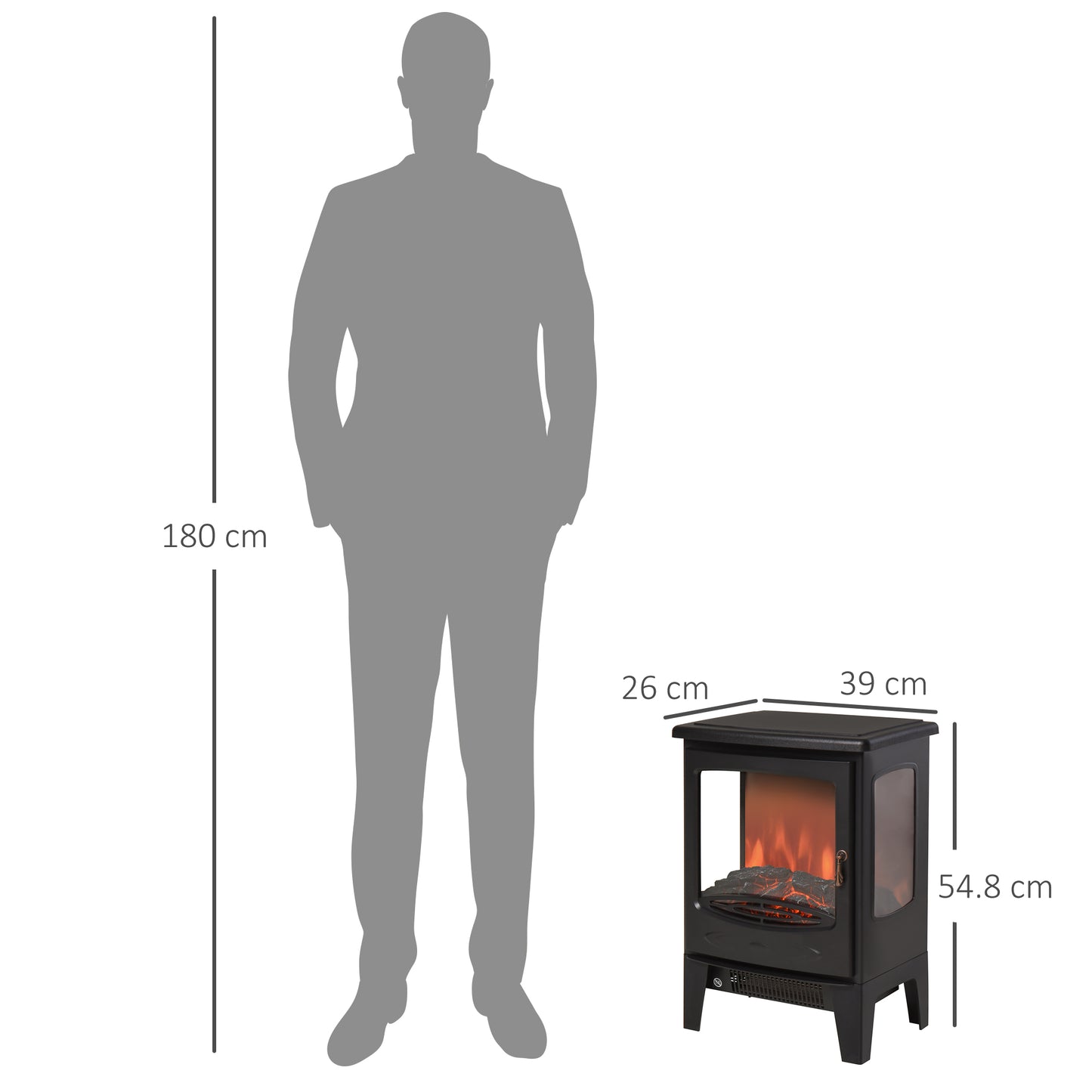 Freestanding Electric Fireplace, 3 Sided,  Flame Effect, 1800W Tempered Glass Heater Black