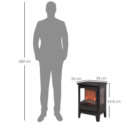 Freestanding Electric Fireplace, 3 Sided,  Flame Effect, 1800W Tempered Glass Heater Black