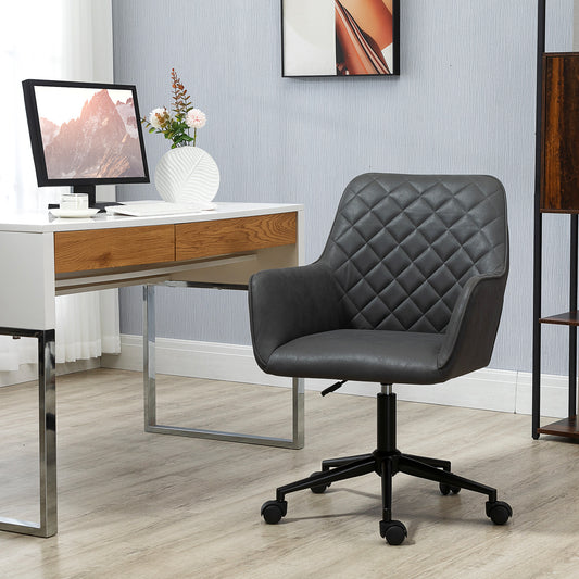 Vinsetto Grey Desk Chair, Leather-look Fabric, Home Study Leisure W/Wheels Computer Chair 