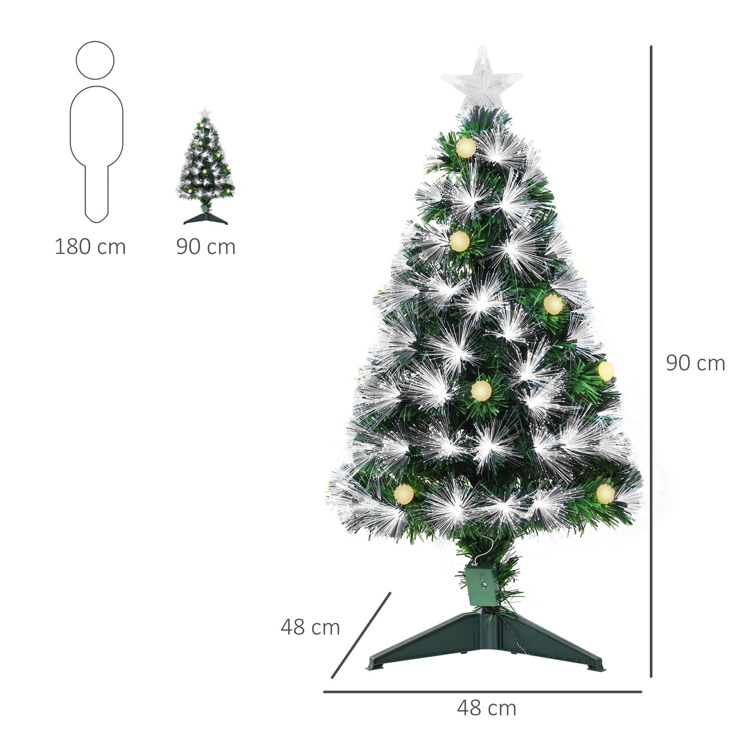 HOMCM 3ft White Light Artificial Christmas Tree w/ 90 LEDs Star Topper Tri-Base Full Bodied Seasonal Decoration Pre-Lit Home