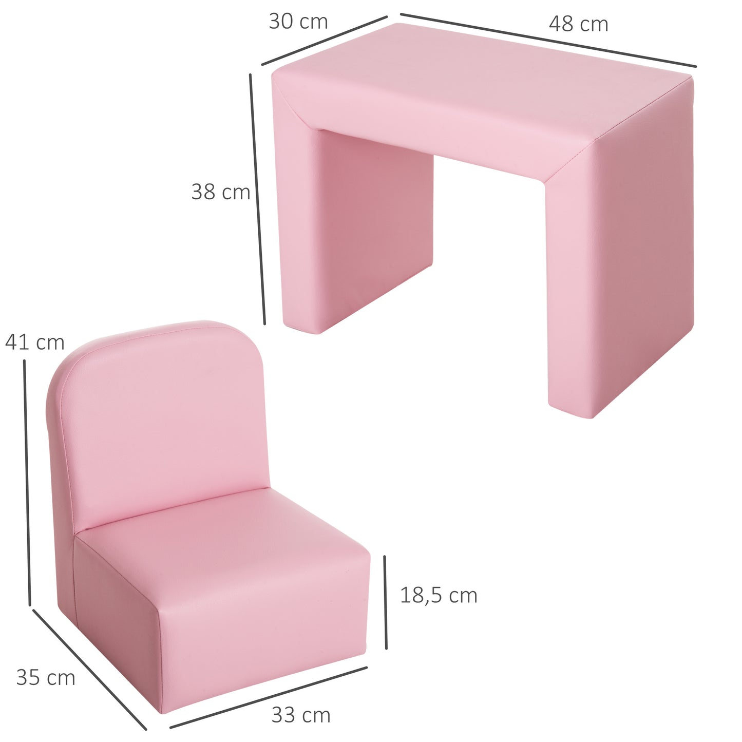 Toddlercouch, Childrens Sofa Chair, Kids Table and Chair Set, 3 In 1, PVC-Pink