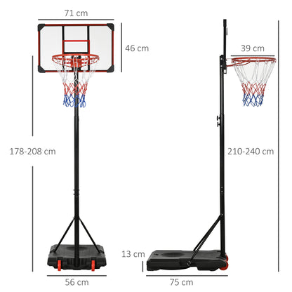 SPORTNOW Basketball Stand with Hoop, Height Adjustable, for Kids with Sturdy Backboard and Weighted Base, Portable on Wheels, 1.8-2m