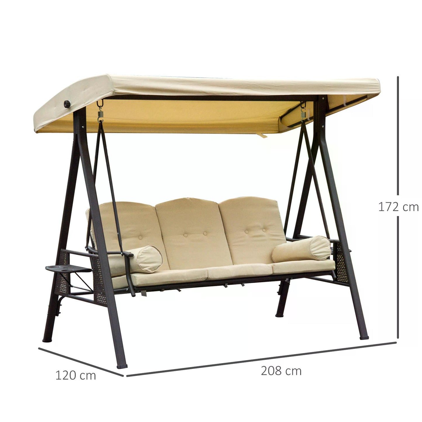 3-Seater Swing Chair, Steel-Beige