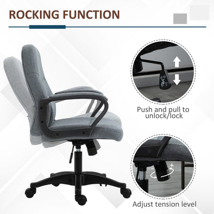 Grey Desk Chair, Two-point Vibration Massage, Linen, Rocking Function,  360° Swivel, Adjustable Height