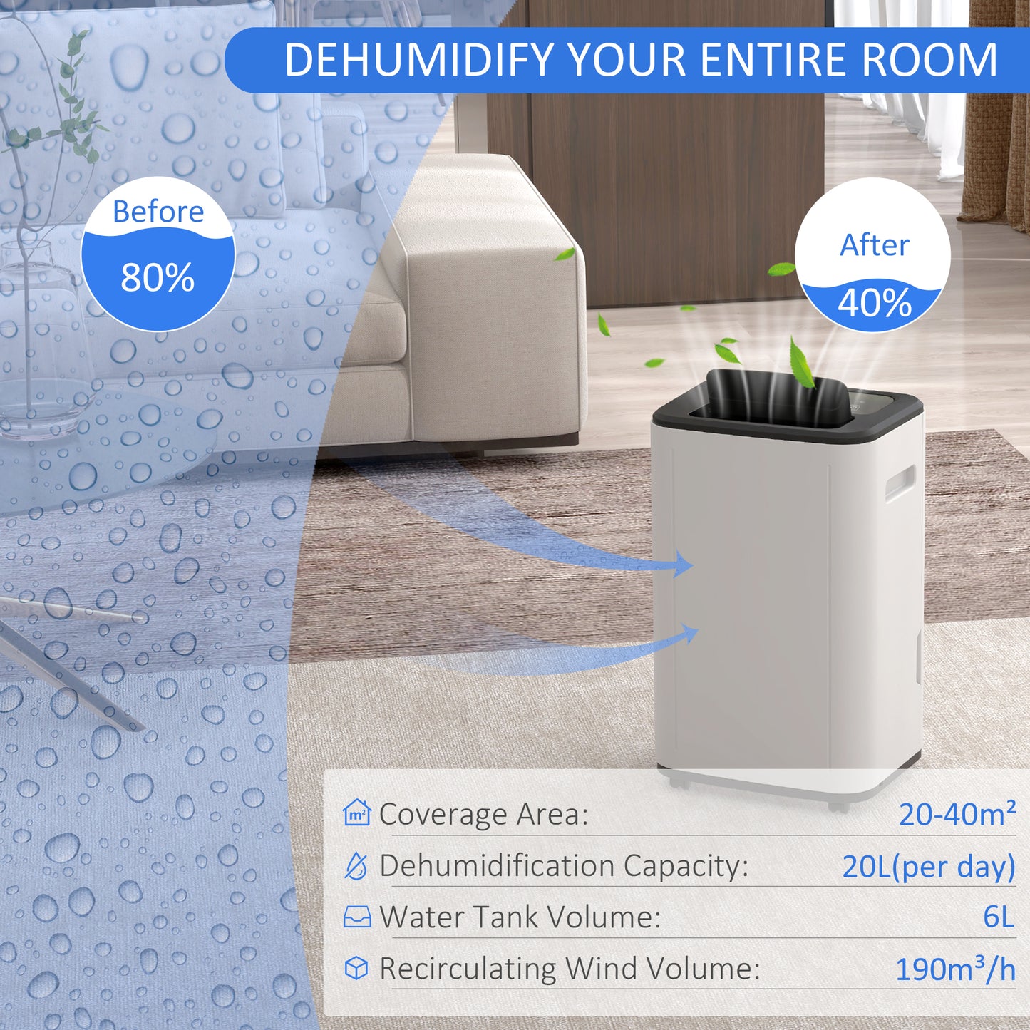 Home Dehumidifier for Bedroom,  6000mL Portable, with 24H Timer, 3 Dehumidifying Modes, 20L/Day, for Home Laundry Basement