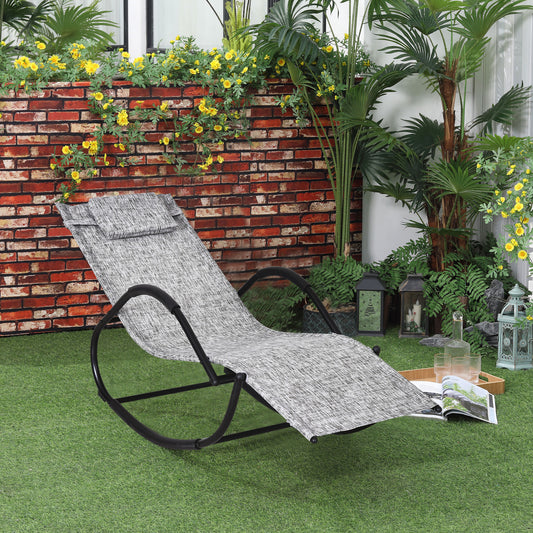 Outsunny Steel Frame Zero Gravity Rocking Lounge Chair w/ Pillow Grey