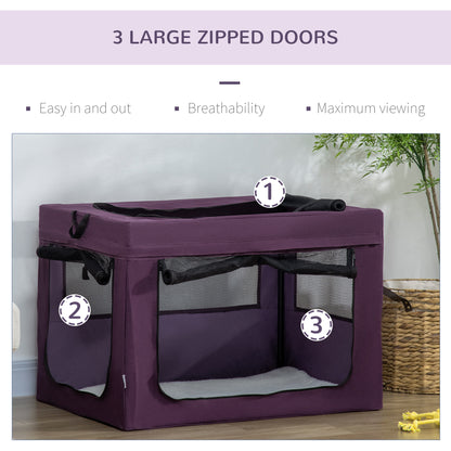 Cat Carrier, Dog Carrier, Dog Travel Crate, Folding Fabric Soft 90Lx63Wx63Hcm-Purple