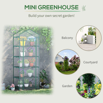 5 Tier house Outdoor Flower Stand PVC Cover Portable Shed Metal Frame Transparent 69 x 49 x 193cm