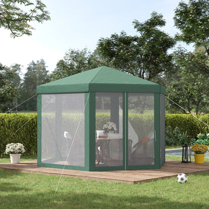 3.94 x 3.94m Outdoor Party Tent Hexagon Sun Shelter Canopy with Protective Mesh Screen Walls & Proper Sun Protection, Green