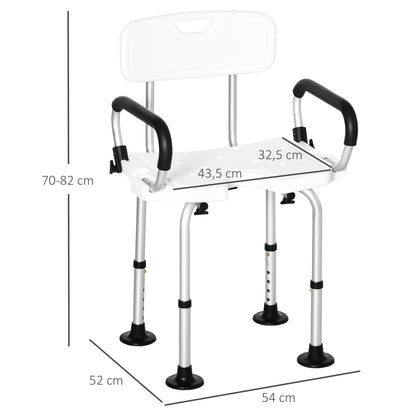 Shower Chair for Disabled, Height Adjustable Shower Stool with Back and Flipped Padded Arms, White