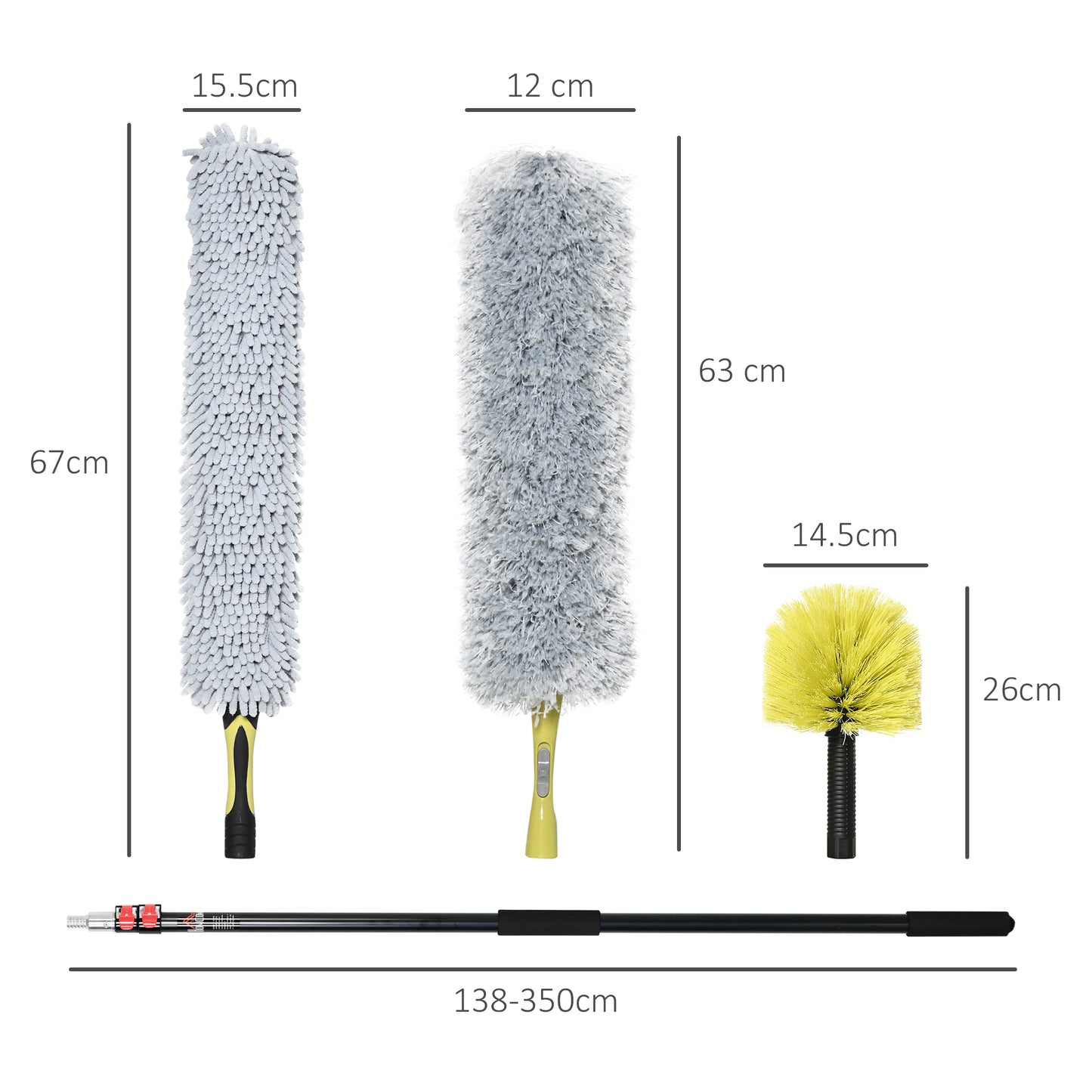 Extendable Feather Duster with Telescopic Pole 3.5m/11.5ft, Microfiber Duster Cleaning Kit with Bendable Head